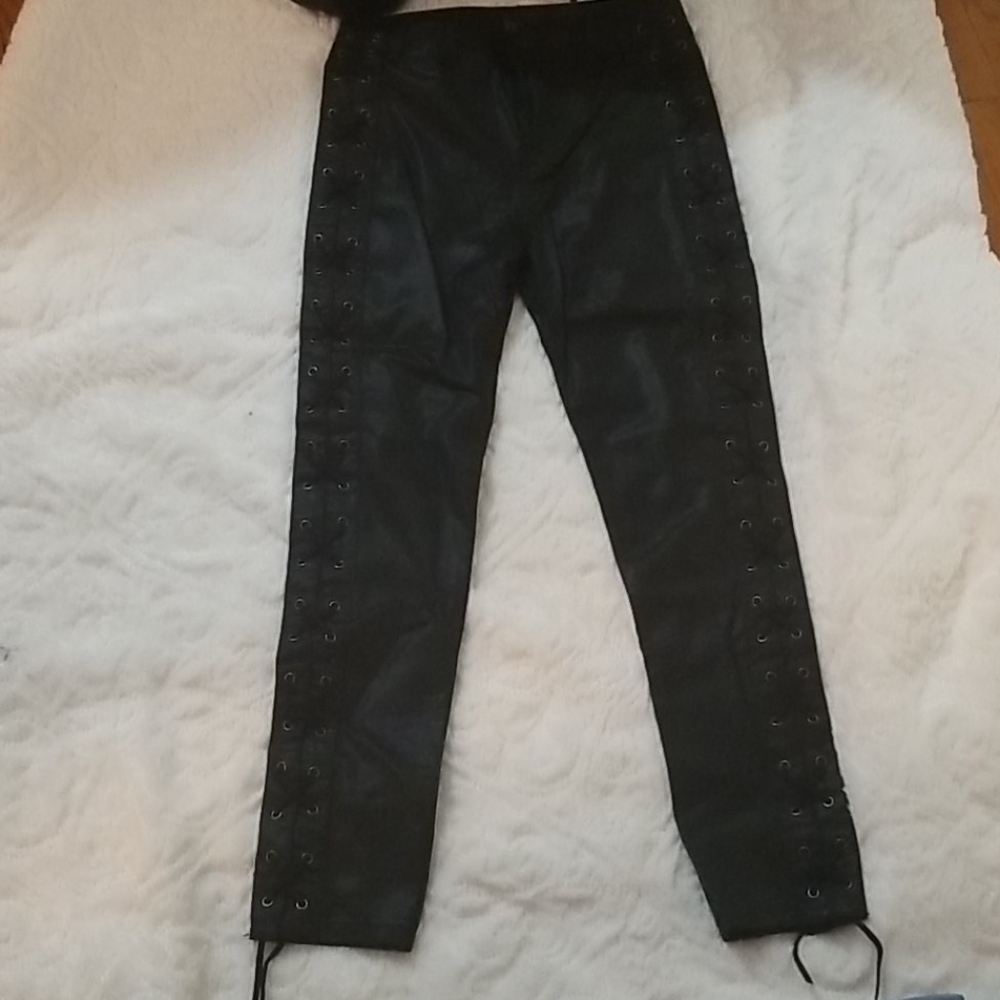 Forever 21 black faux leather lace detail pants